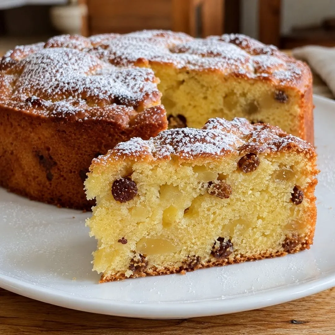 Gâteau moelleux pomme rhum raisins