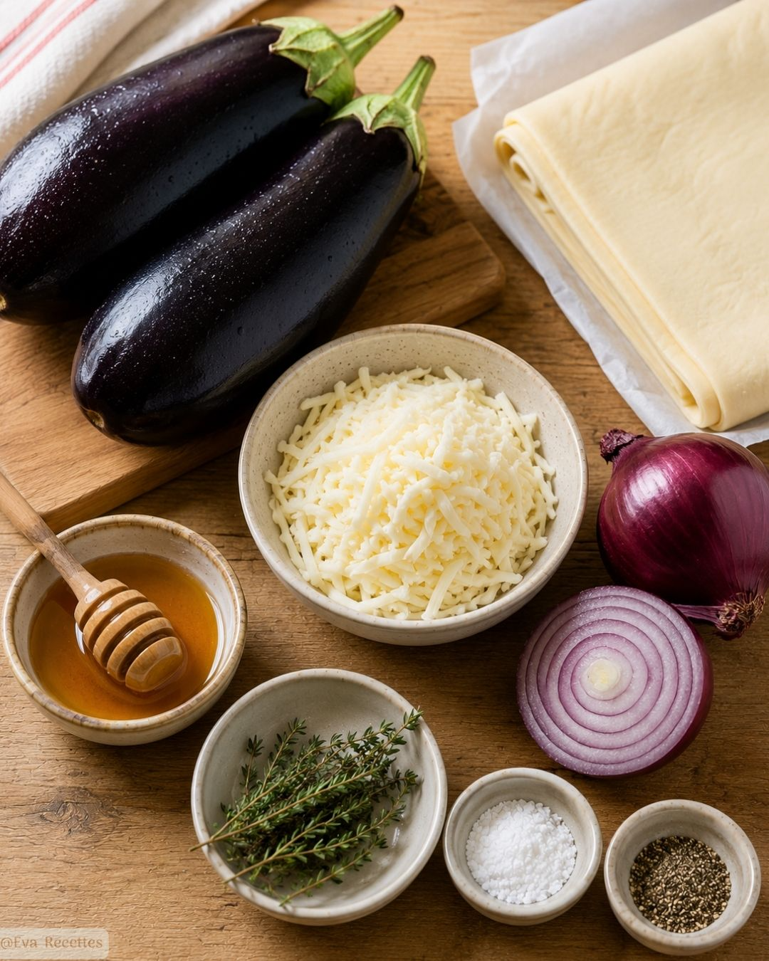 Ingredients Tarte Aubergine Mozzarella Miel facile
