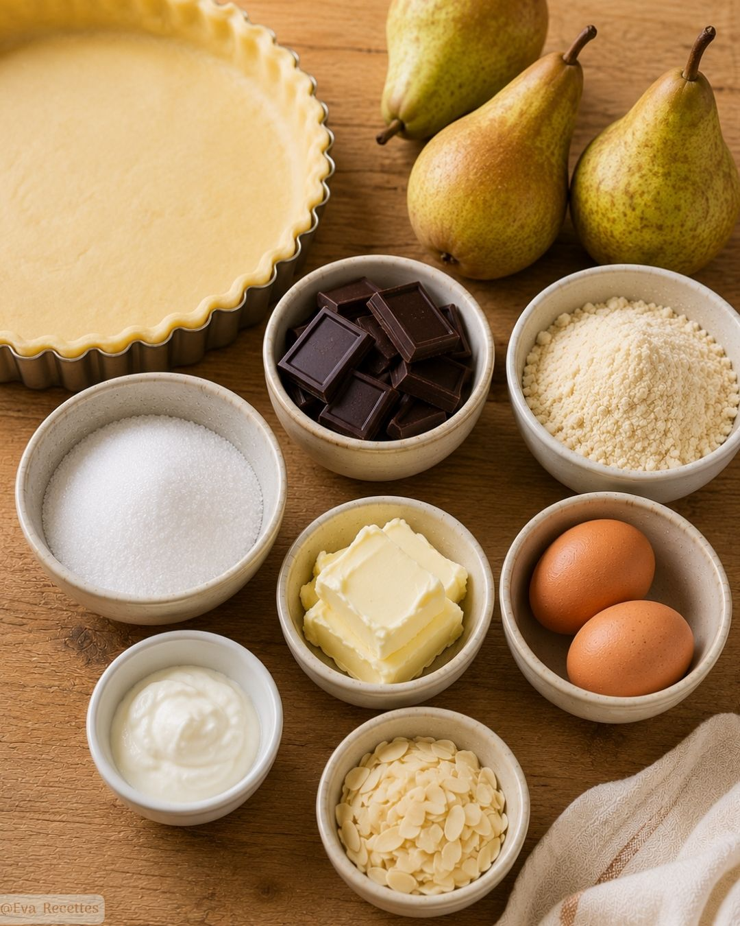 Ingrédients Tarte aux poires amandes et chocolat
