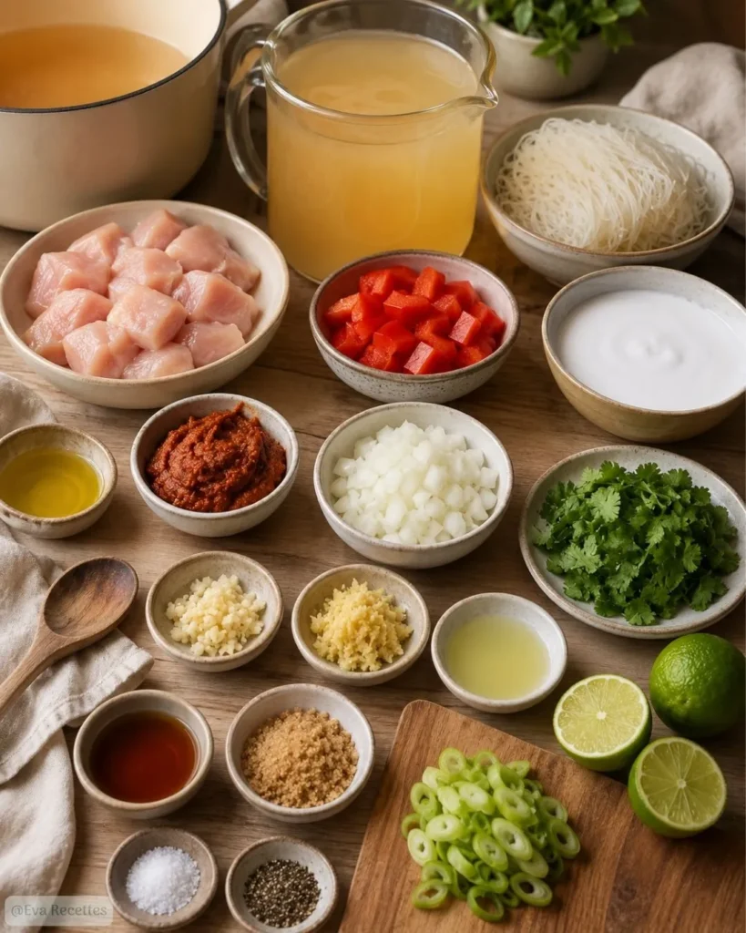 Ingredients du Soupe Thaïe au Poulet et Lait de Coco