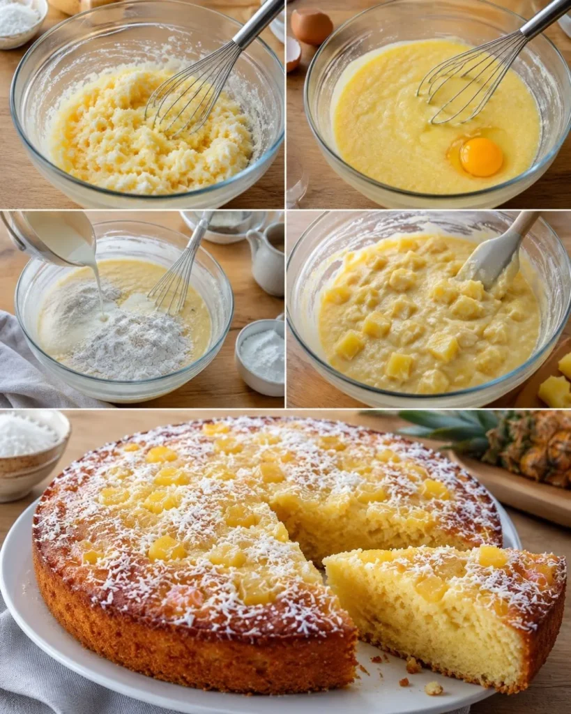 Gâteau Moelleux Ananas Coco Facile et Rapide 7 Préparation du Gâteau Moelleux Ananas Coco