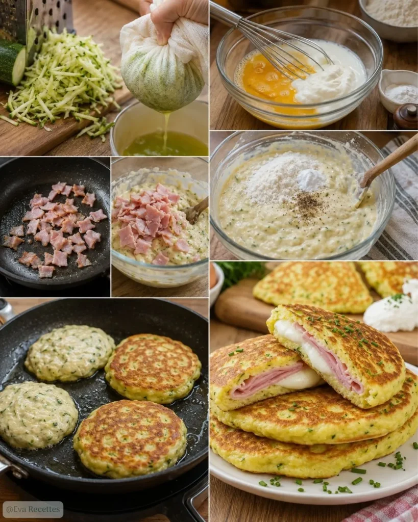 Préparation du Pancakes Salés Courgette Chèvre Jambon