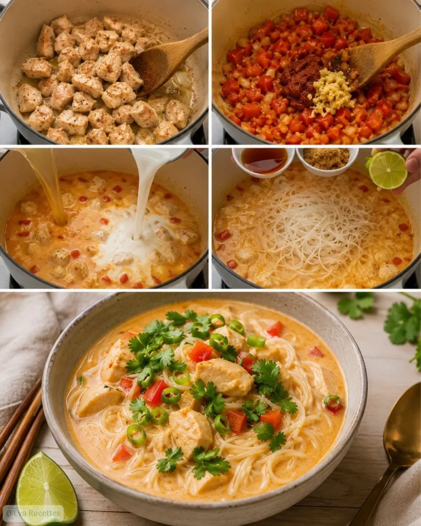 Préparation du Soupe Thaïe au Poulet et Lait de Coco