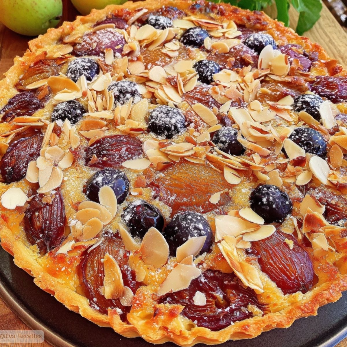 Tarte aux prunes et myrtilles amande