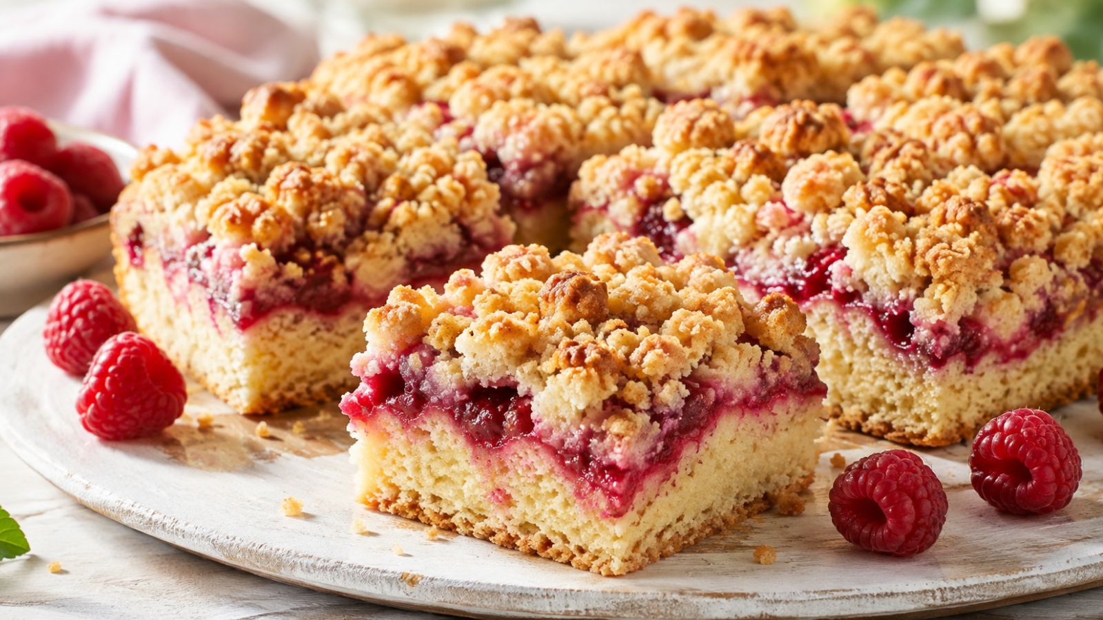Accueil 5 Crumb Cake aux Framboises : Moelleux Dessous, Croustillant Dessus