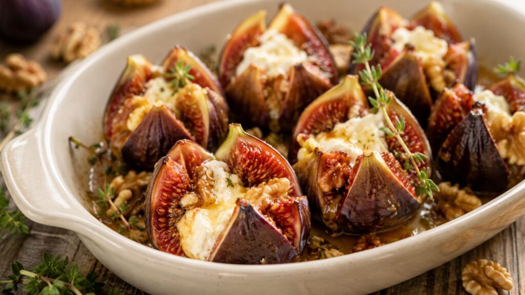 Figues rôties au chèvre miel et noix