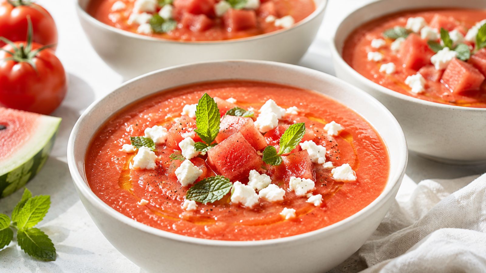 Accueil 1 Gaspacho de Pastèque, Tomate et Feta : Ultra-Frais et Sans Cuisson