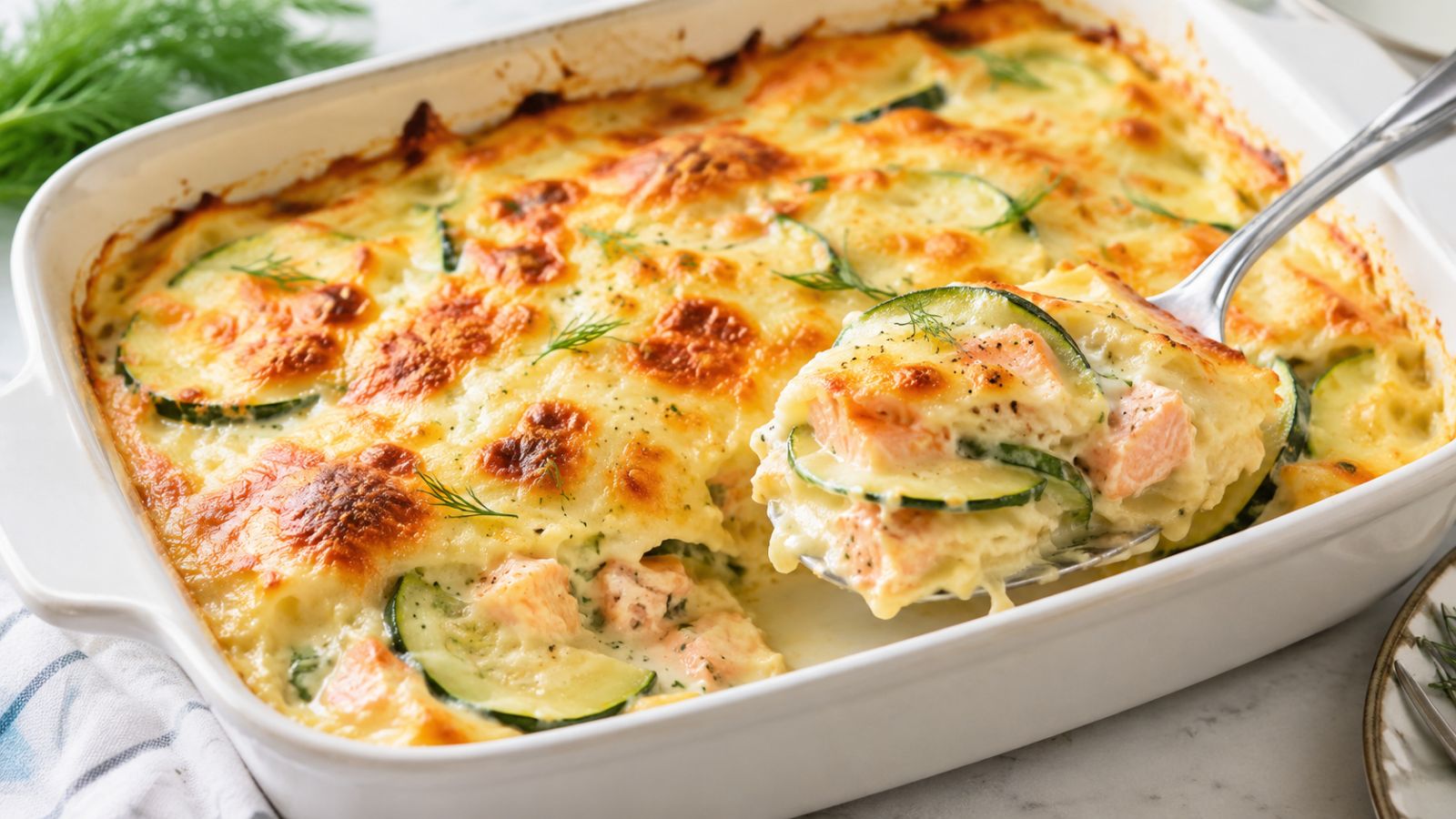 Gratin de Ravioles au Saumon et Courgettes : Crémeux et Doré au Four