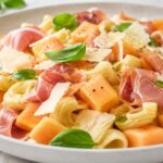 Pâtes fraîcheur au melon jambon de Parme et basilic