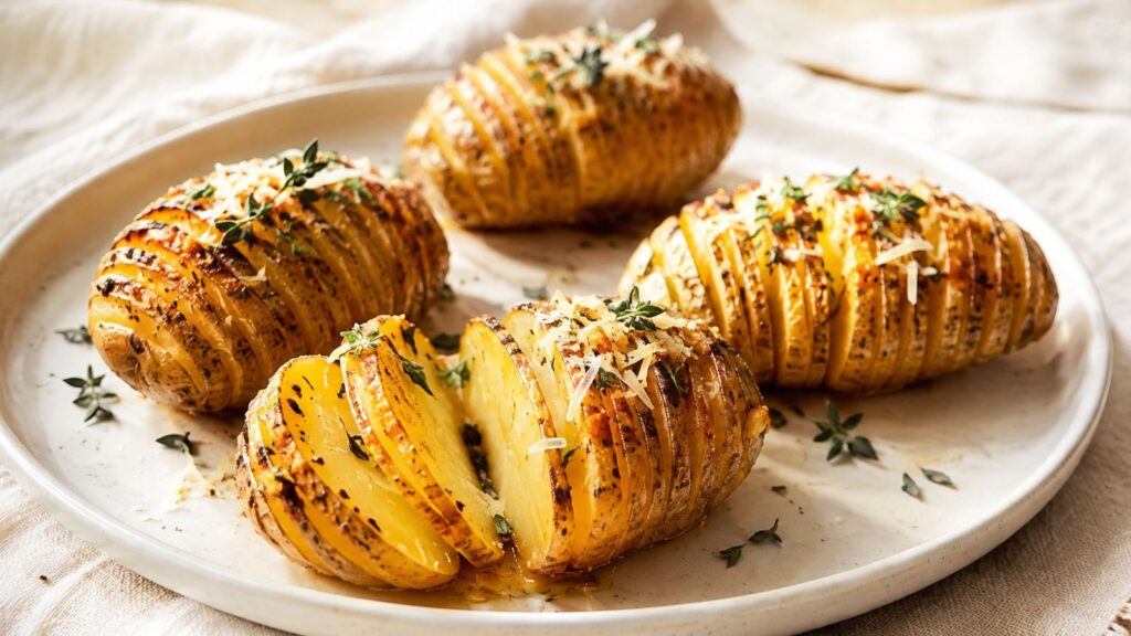 Pommes de Terre Accordéon au Parmesan et aux Herbes : Croustillantes au Four 3 Pommes de terre accordéon au parmesan croustillantes au four Facile