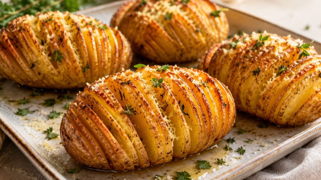 Pommes de terre accordéon au parmesan croustillantes au four
