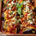Roulés d'aubergines ricotta basilic fondants