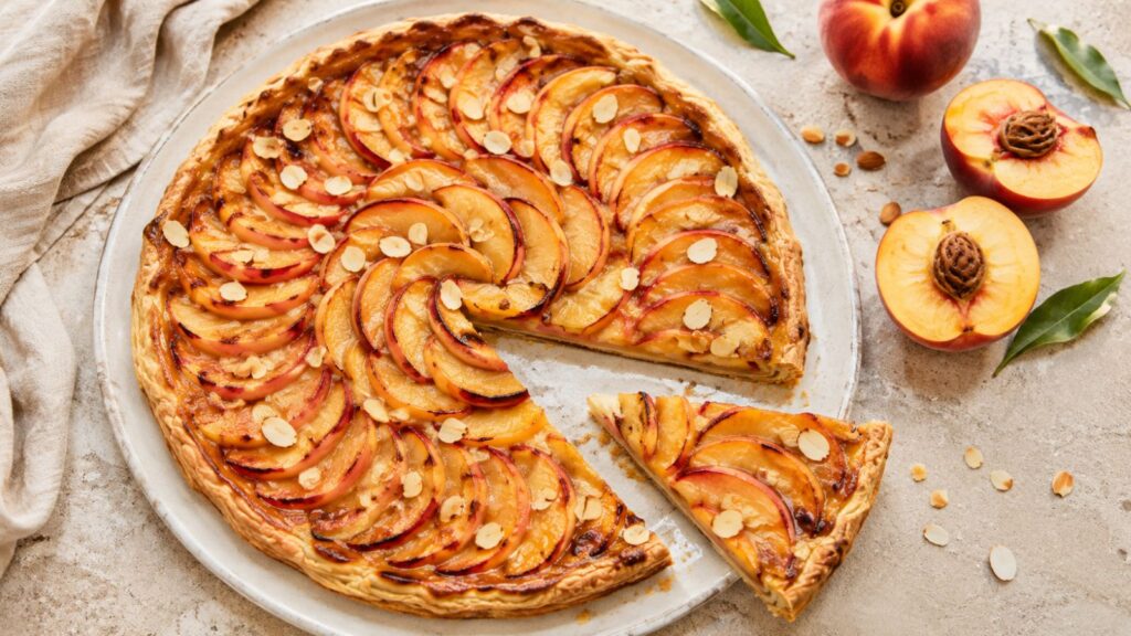 Tarte Fine aux Pêches et Amandes : Croustillante et Fondante pour la Fin d’Été 2 Tarte fine aux pêches et amandes croustillante