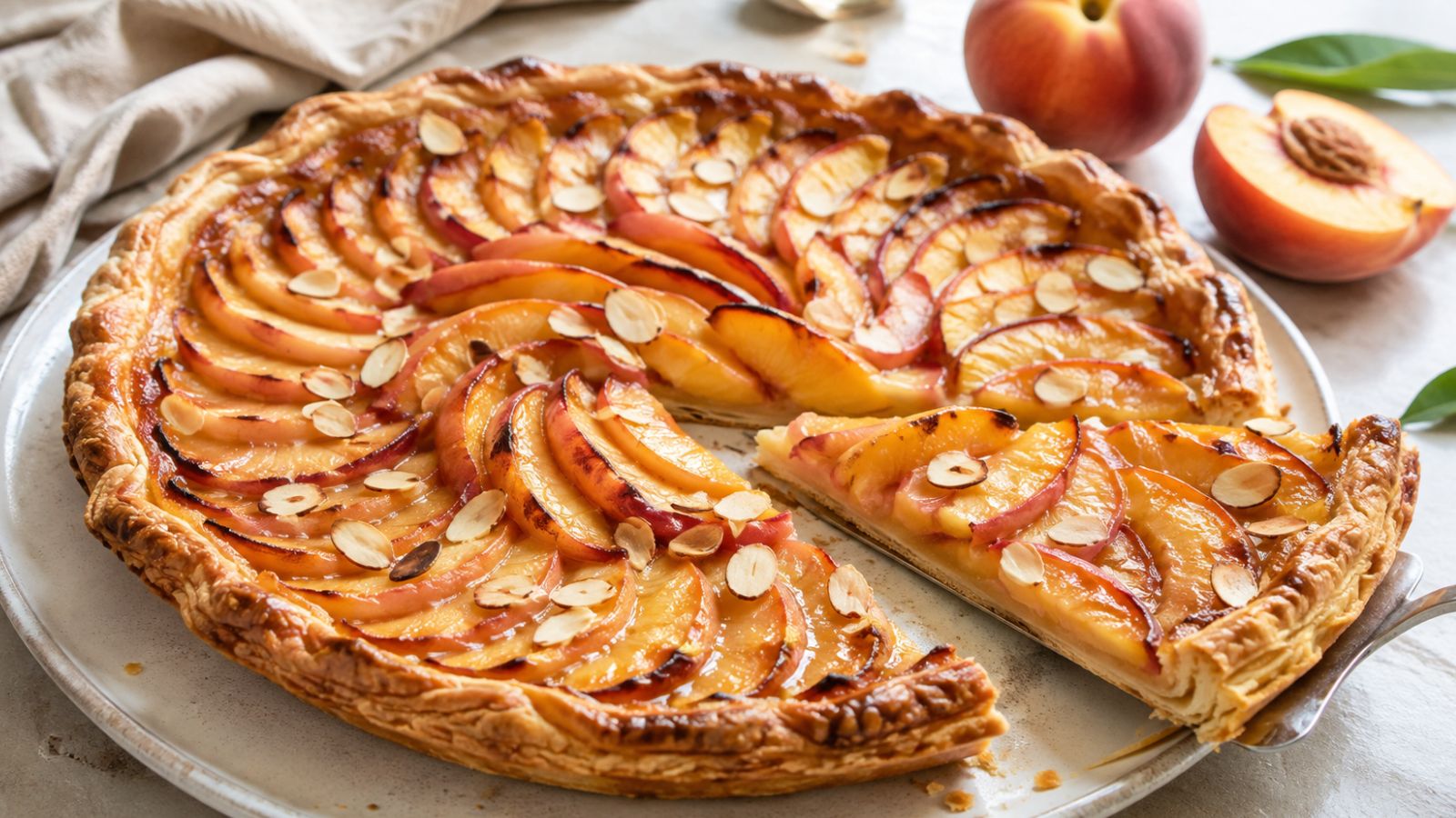 Accueil 2 Tarte Fine aux Pêches et Amandes : Croustillante et Fondante pour la Fin d’Été