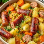 chou vert braisé aux saucisses et légumes