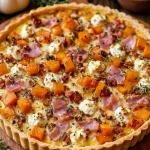 Tarte d’Automne à la Butternut, Chèvre, Lardons et Noisettes