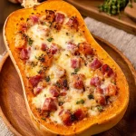 Prépartion du Butternut rôti au reblochon et lardons