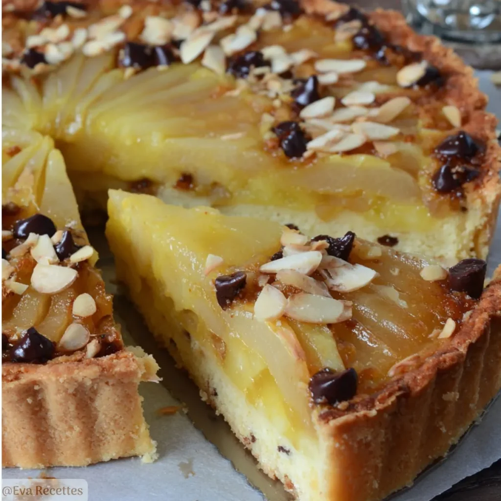 Tarte amandine aux poires et pépites de chocolat