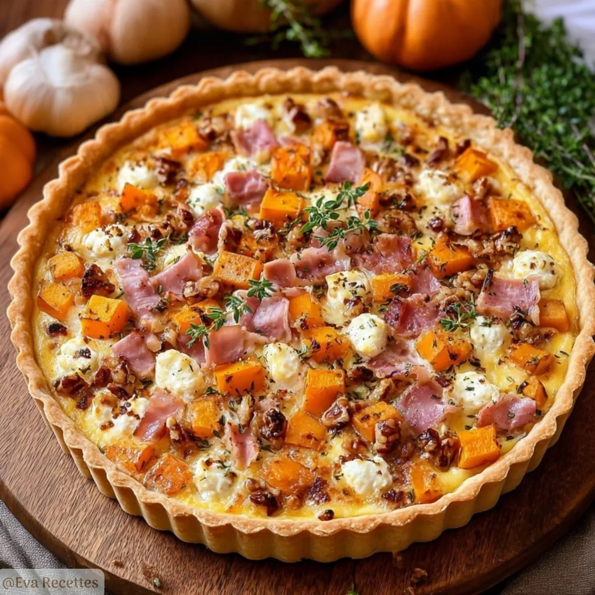 Accueil 1 Tarte butternut chèvre lardons noisettes fondante